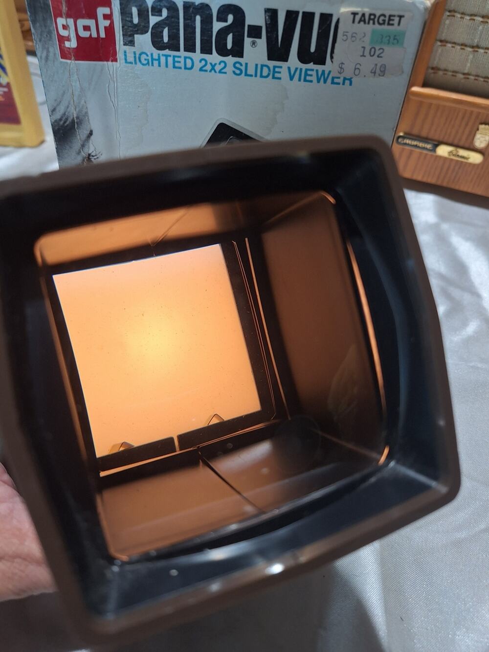 Vintage GAF Pana-Vue 1 Lighted 2x2 Slide Viewer Brown Tested Working w/ Box